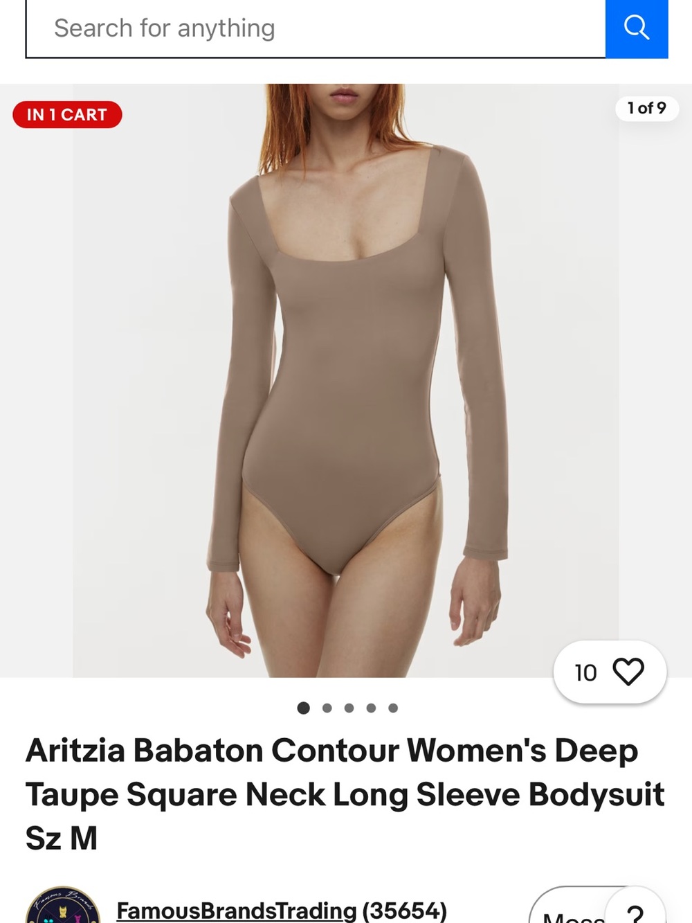 Aritzia Babaton Deep Square Neck Long Sleeve Bodysuit — Taupe